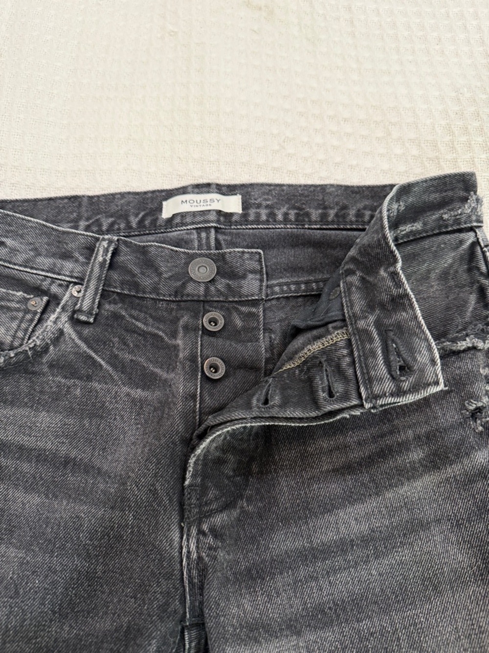 Moussy Women's Washed Black Boyfriend Jeans with Button Fly